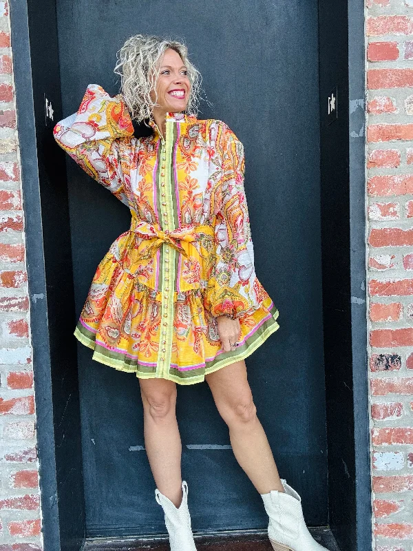 Tangerine Mini Floral Dress
