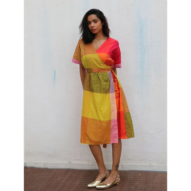 Chidiyaa Rainbow Cafe Crescentia Colorblock Handwoven Cotton Dress