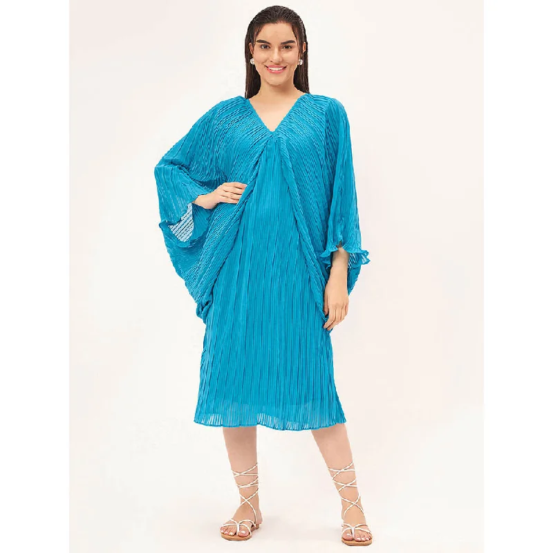 First Resort by Ramola Bachchan Turquoise Pleated Kaftan Dress with Slip (Set of 2)