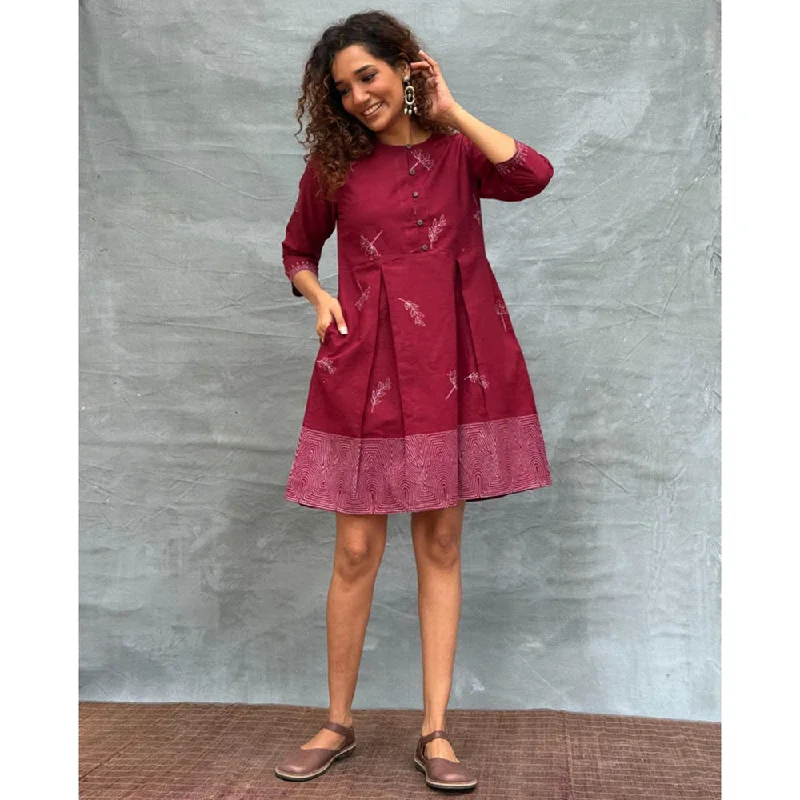 Chidiyaa Soil Honeydew Petals printed Cotton Dress