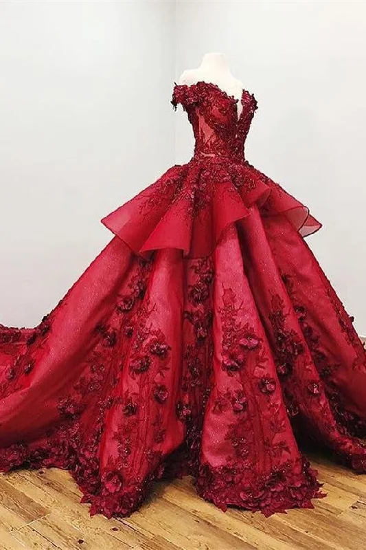 Gorgeous Burgundy Backless Prom Dresses Quinceanera Dresses Ball Gown