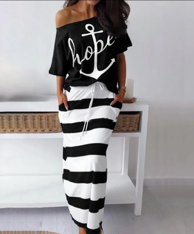 Off Shoulder Top and Skirt Dress Batwing Sleeve