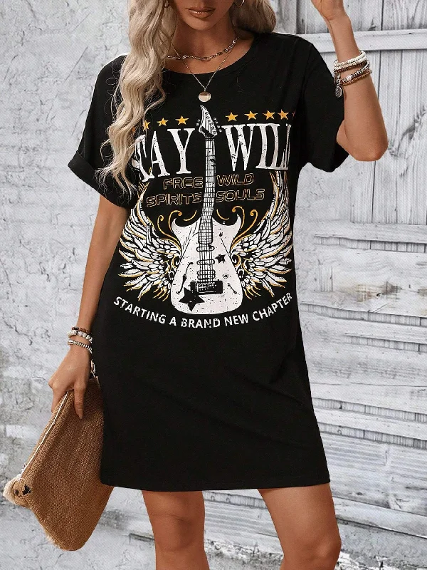LUNE WOMEN S GUITAR WING PRINTED DRESS