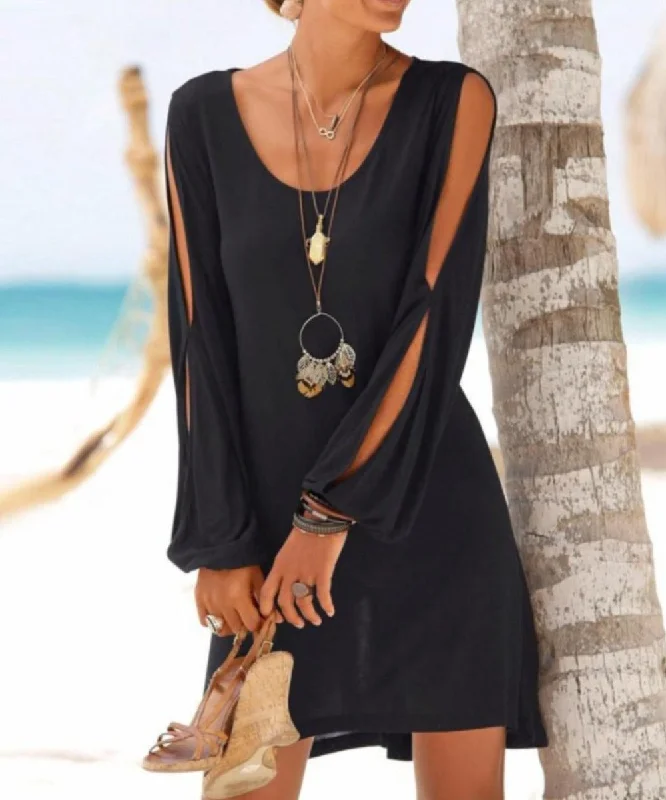 Dress O Neck Hollow Out Sleeve