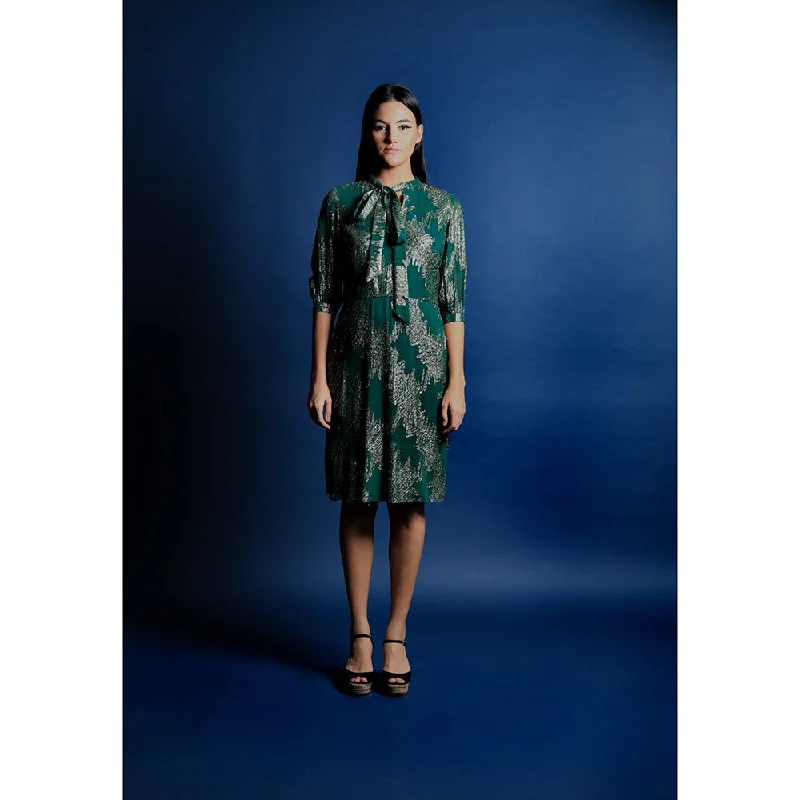 Swatee Singh Green Scarf Collar Shift Dress