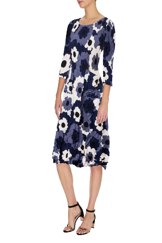 ALQUEMA 3-4 Sleeve Smash Pocket Dress Blue Flower Print ADC544