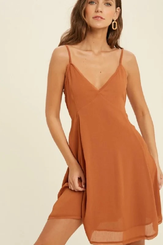 Silky Swing Dress in Rust
