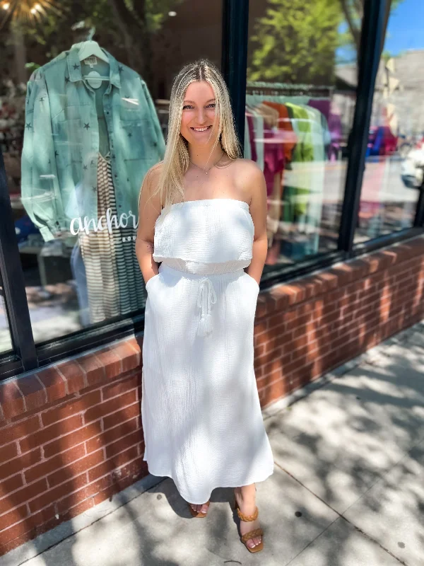 Frayed Ruffle Tube Dress - White