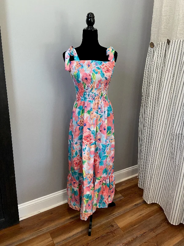 Pink Floral Print Smock Dress