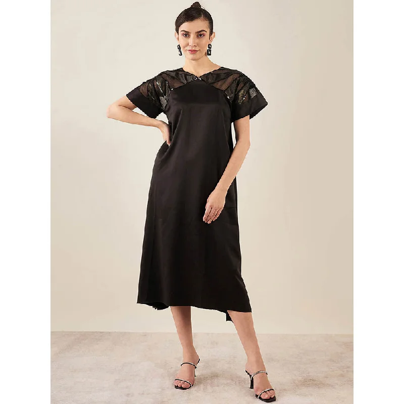 First Resort by Ramola Bachchan Black Sequin Embroidered Mid Length Dress