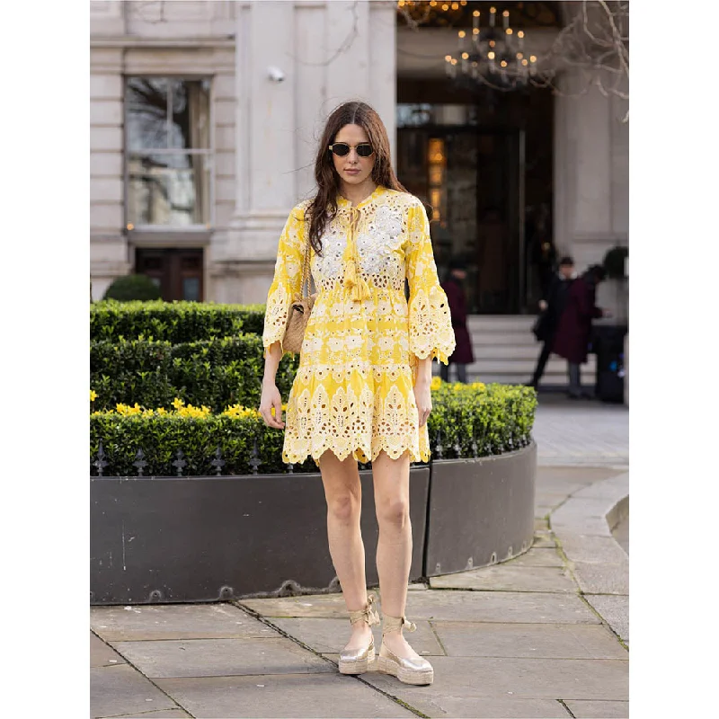 MIRIPRET Bramble Yellow Mini Fit and Flare Dress