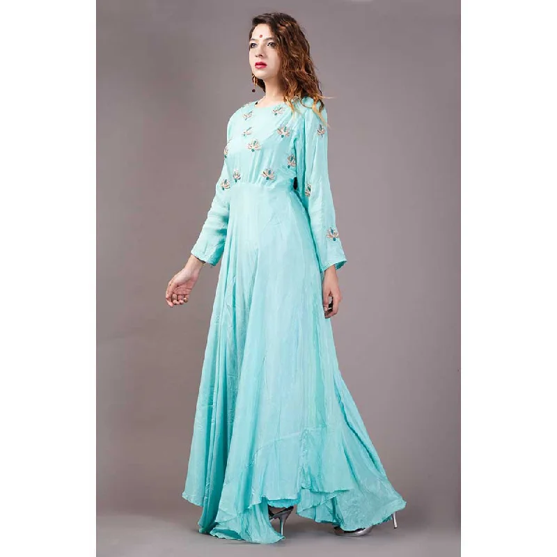 Rangpur Aqua Asymmetrical Long Flare Dress