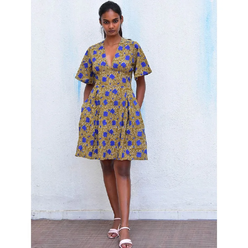 Chidiyaa Humming Bird Golden Paisley Handblock Printed Cotton Dress