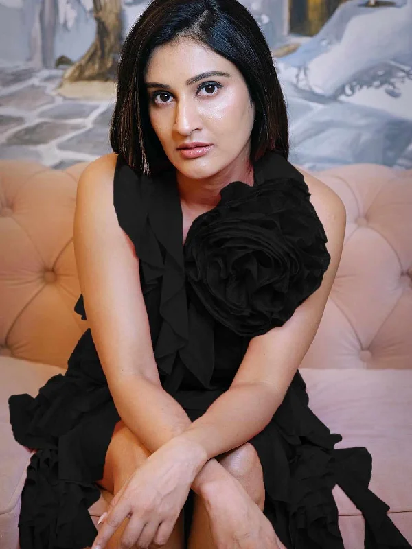 Black Ruffle Tango Asymmetric Dress