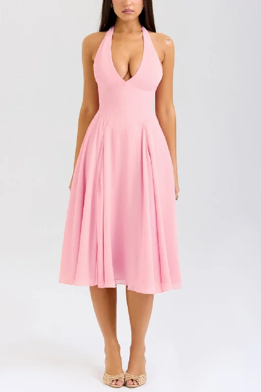 Sadie Peach Georgette Halter Dress