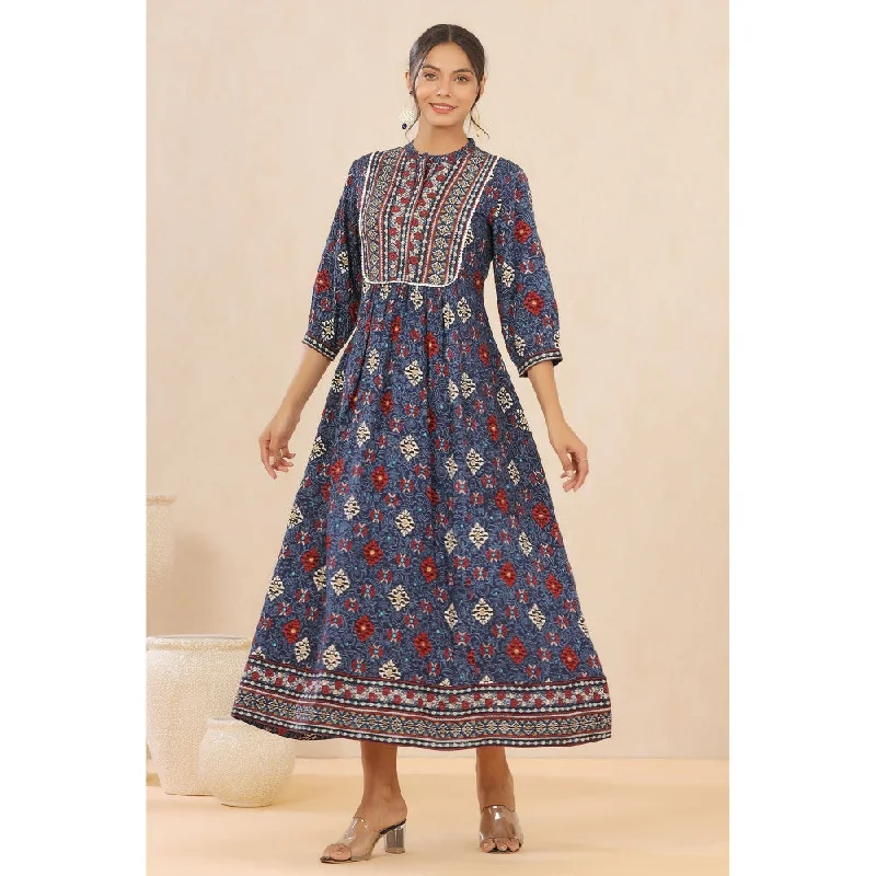 Juniper Indigo Rayon Printed Flared Dress