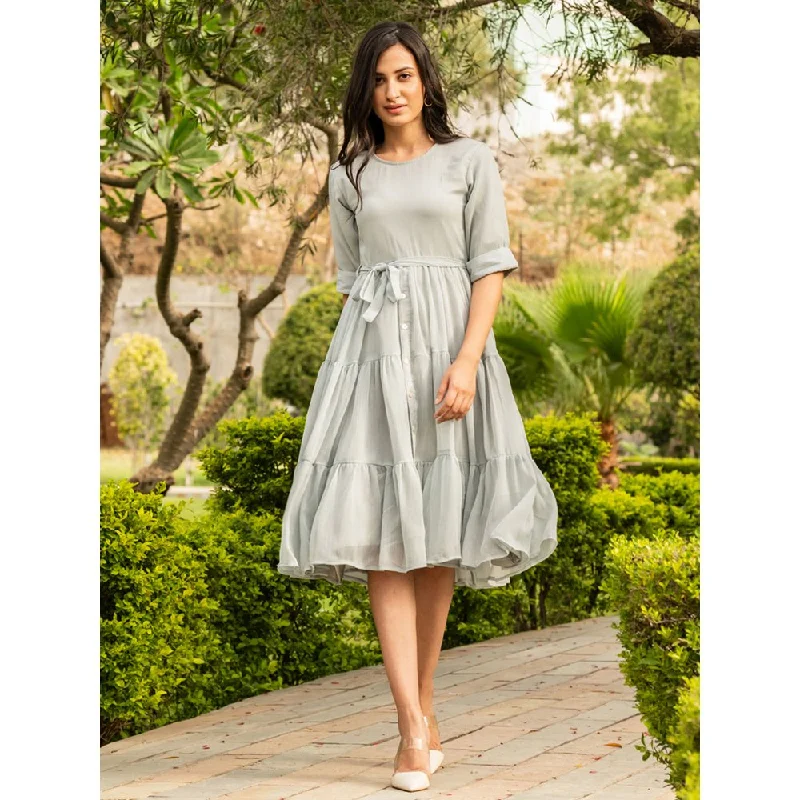 B'Infinite Iceblue Pleated Tiered Dress