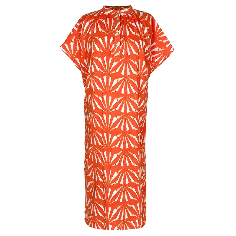 Shary Dress in Coral Red and Sand Fan