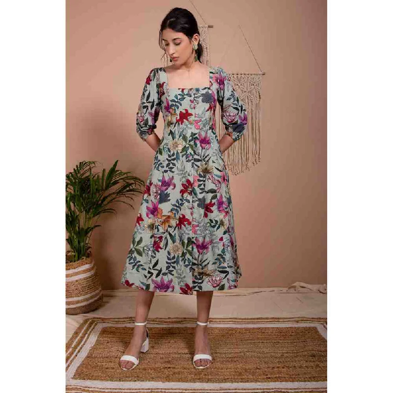 AROOP SHOP INDIA Green Leah Floral Print Dress