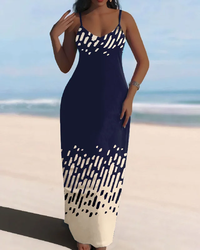 Sling Irregular Geometric Pattern Pocket Dress