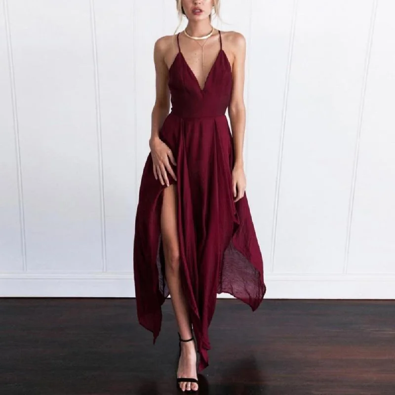 Long Maxi Elegant Sleeveless Sling V Neck Dress
