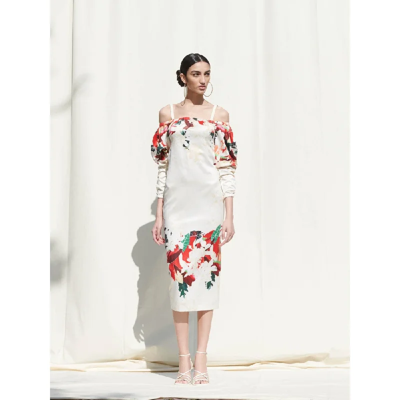 Mandira Wirk White Printed Crepe Dress