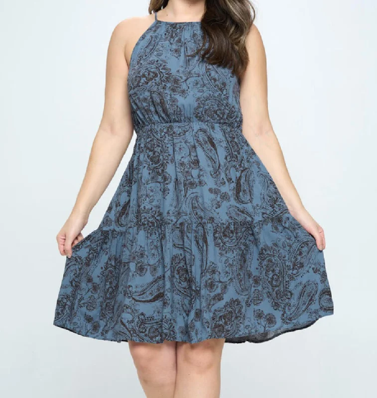 RACHEL Denim Paisley Babydoll Dress