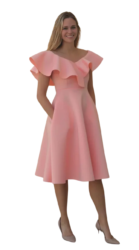 Peach Ruffle with Pockets Dress