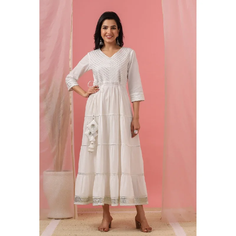 Juniper Womens White Cambric Embellished Tiered Dress