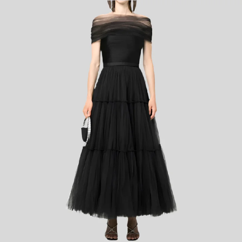 Tulle Elegant Off Shoulder Ankle-Length Dress