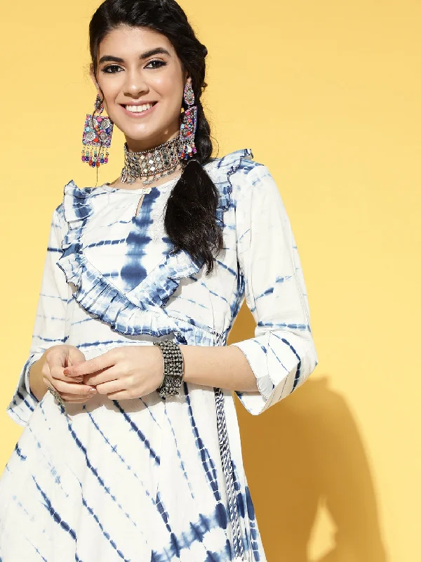 White & Blue Tie-Dyed Dress
