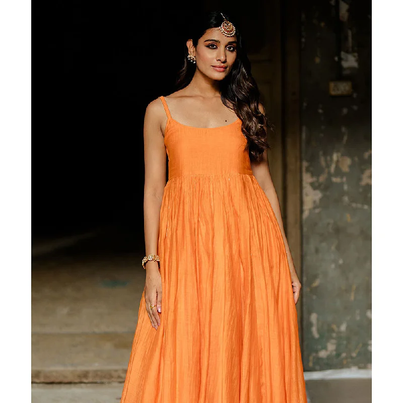 Zebein Saanjh Panel Chanderi Silk Dress Orange