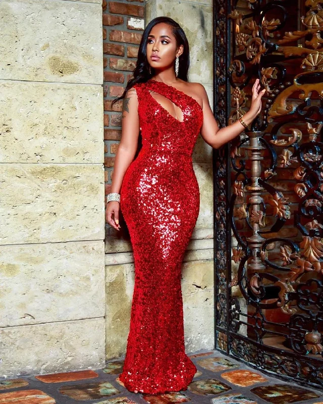 Sexy Sparkle One Shoulder Elegant Long Dress