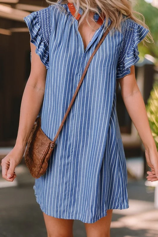 Striped Shirred Shift Striped Dress