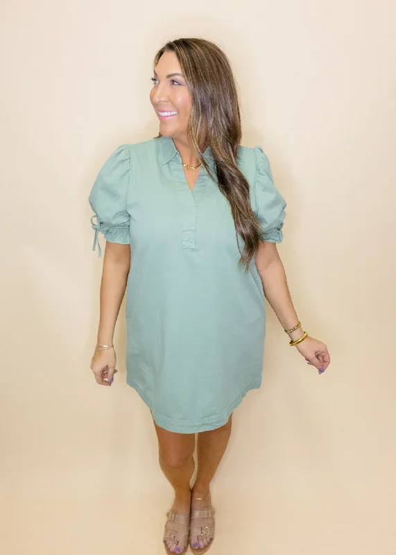 Seafoam Solid Adjustable Waist Dress