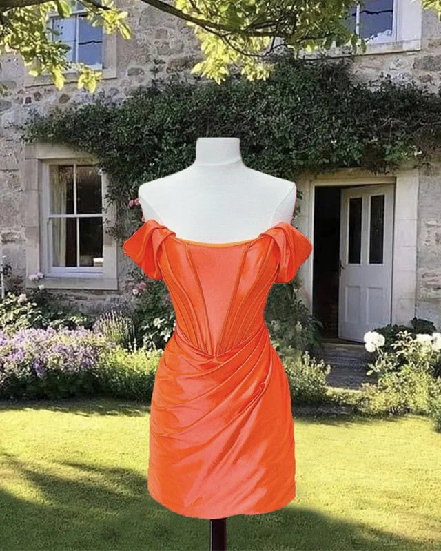 Short Tight Orange Satin Homecoming Dress