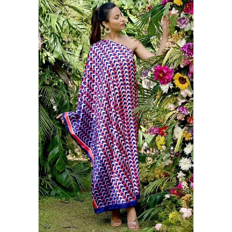 First Resort by Ramola Bachchan Coral Pink & Blue Geometric Print Dress (Set of 2)