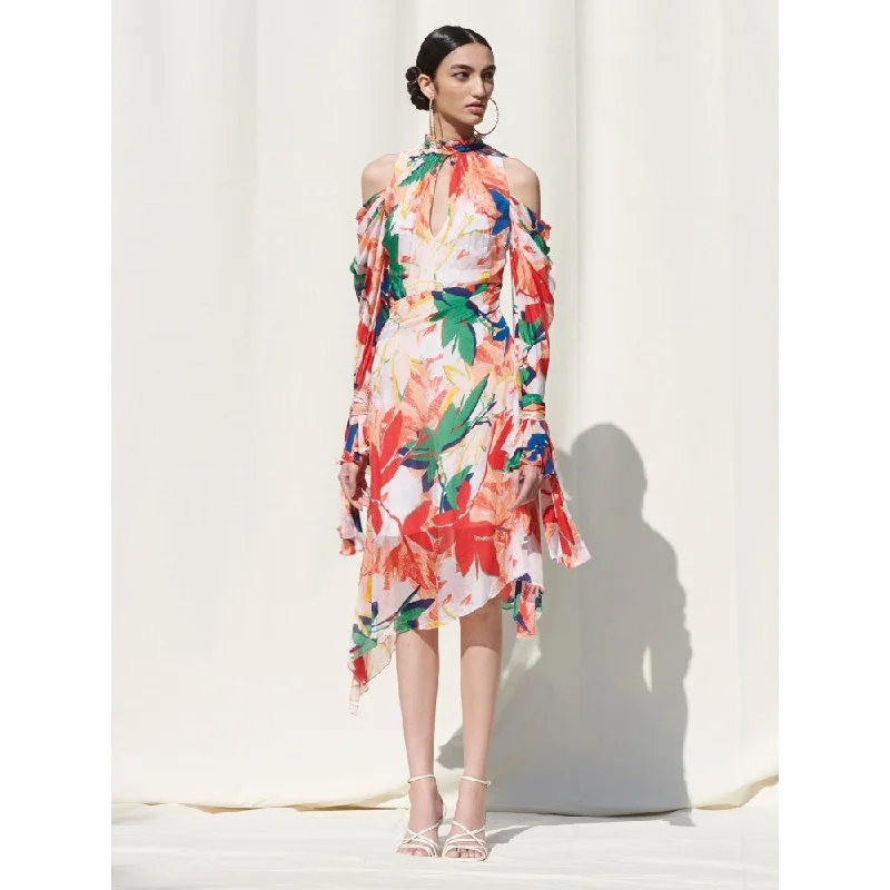 MANDIRA WIRK Asymmetrical Dress with Tie Up Details On Neck and Sleeves Multi-Color