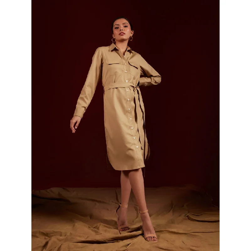 tara and i Beige Double Pocket Shirt Knee Length Dress (Set of 2)