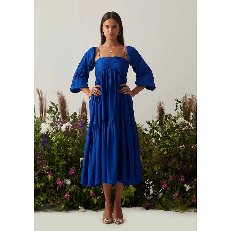 AMOSHI Blue Pleated Lea Dress with Detachable Sleeves (Set of 2)