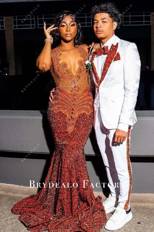 Prom Dress | Rhinestones Illusion Neck Sequin Trumpet Formal Gown