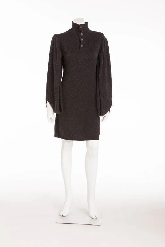 Chanel - Dark Grey Sweater Dress with Open Sleeves - FR 40