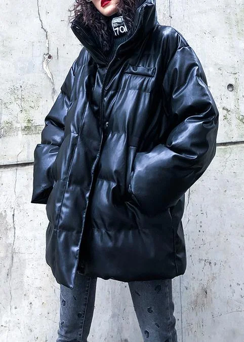 New oversized warm winter coat black high neck Button women parka