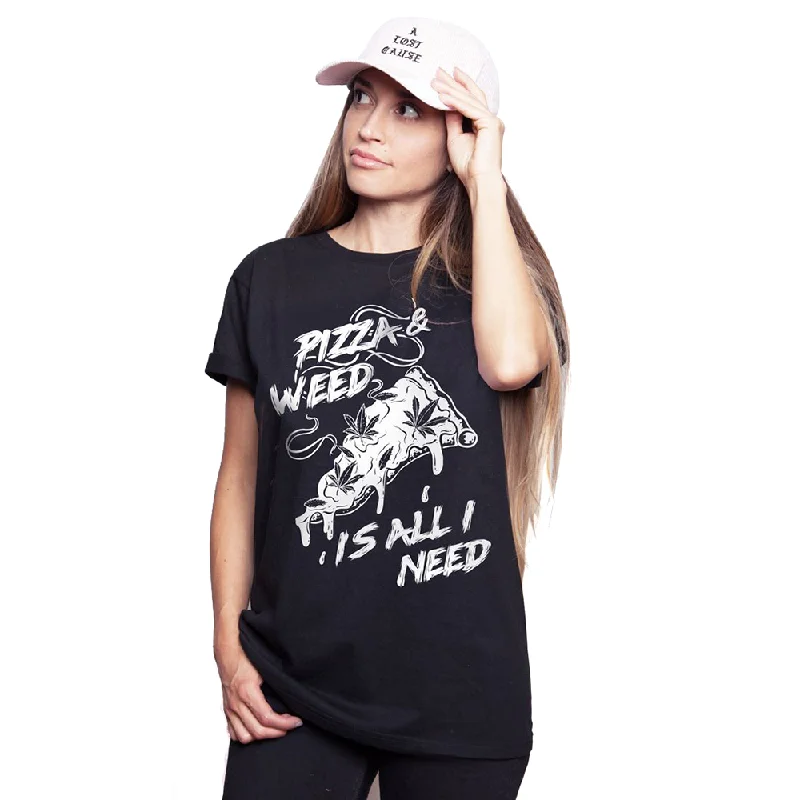 Pizza & Weed Is All I Need T-Shirt Collared T-Shirt Boat Neck A-Line
