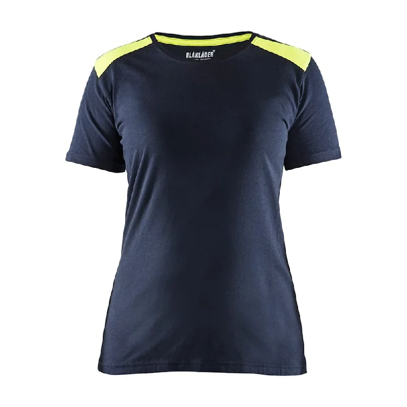 Blaklader 3479 Women's Short Sleeve Two Tone T-Shirt Solid Color Striped Floral