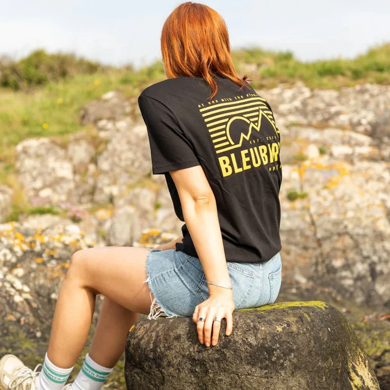Bleubird Retro Peaks Crew Neck Short Sleeve T-Shirt - Black Satin Blend Silk Blend Wool Blend Bleubird Retro Peaks Crew Neck Short Sleeve T-Shirt - Black Satin Blend Silk Blend Wool Blend