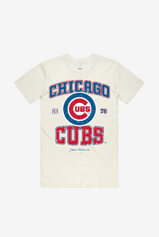 Chicago Cubs Vintage Washed T-Shirt - Ivory Terry Blend Velvet Blend Canvas Blend