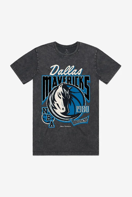 Dallas Mavericks Stonewash T-Shirt - Black Notch Collar Peter Pan Collar Cowl Neck