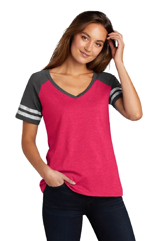 District Womens Game Short Sleeve V-Neck T-Shirt - Heather Watermelon Pink/Heather Charcoal Grey Modern Contemporary Chic District Womens Game Short Sleeve V-Neck T-Shirt - Heather Watermelon Pink/Heather Charcoal Grey Modern Contemporary Chic
