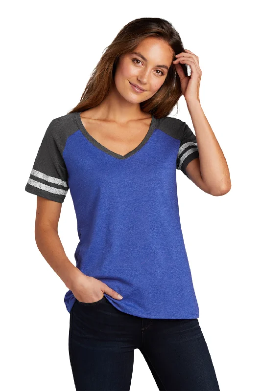 District Womens Game Short Sleeve V-Neck T-Shirt - Heather True Royal Blue/Heather Charcoal Grey Polka Dot Checkered Tartan District Womens Game Short Sleeve V-Neck T-Shirt - Heather True Royal Blue/Heather Charcoal Grey Polka Dot Checkered Tartan